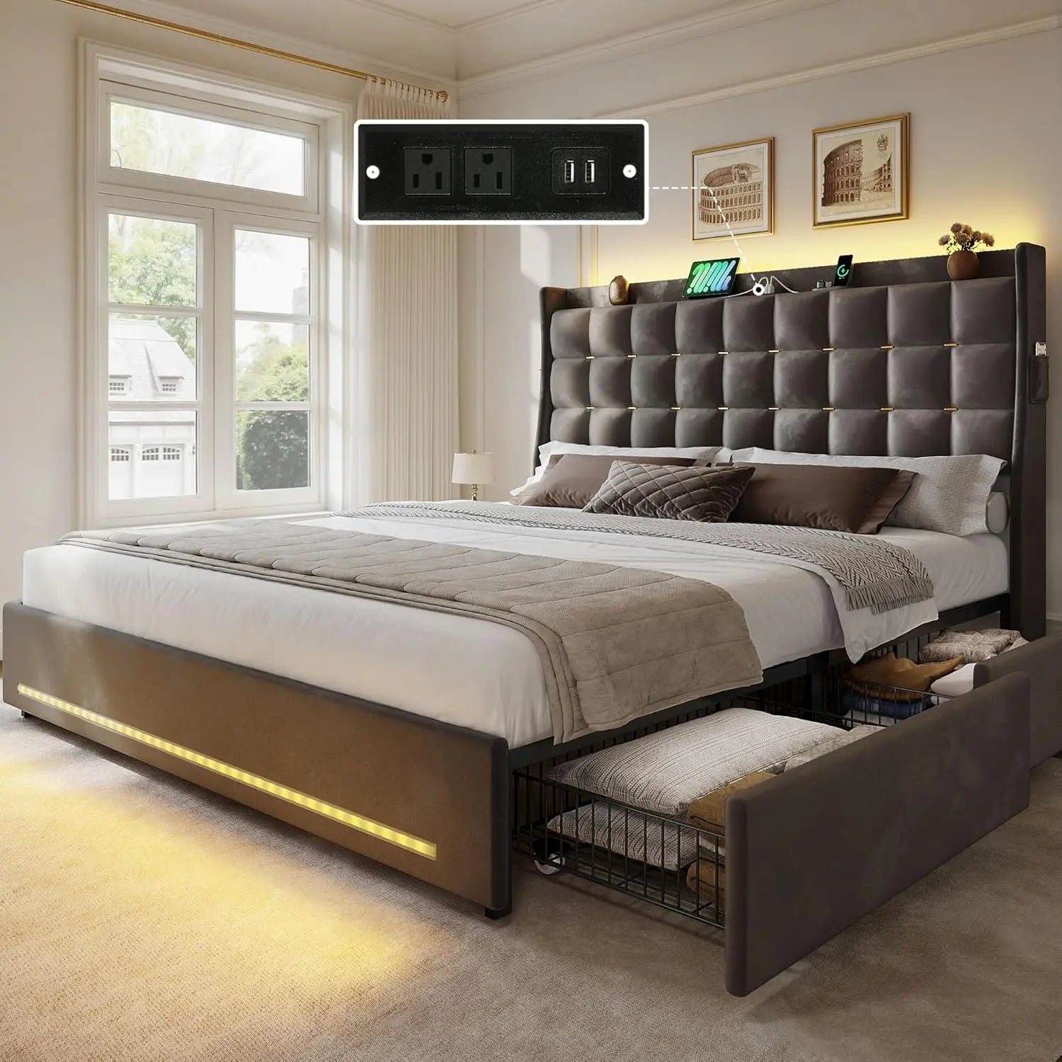 Luxury Queen/King Size Velvet Bed Frame