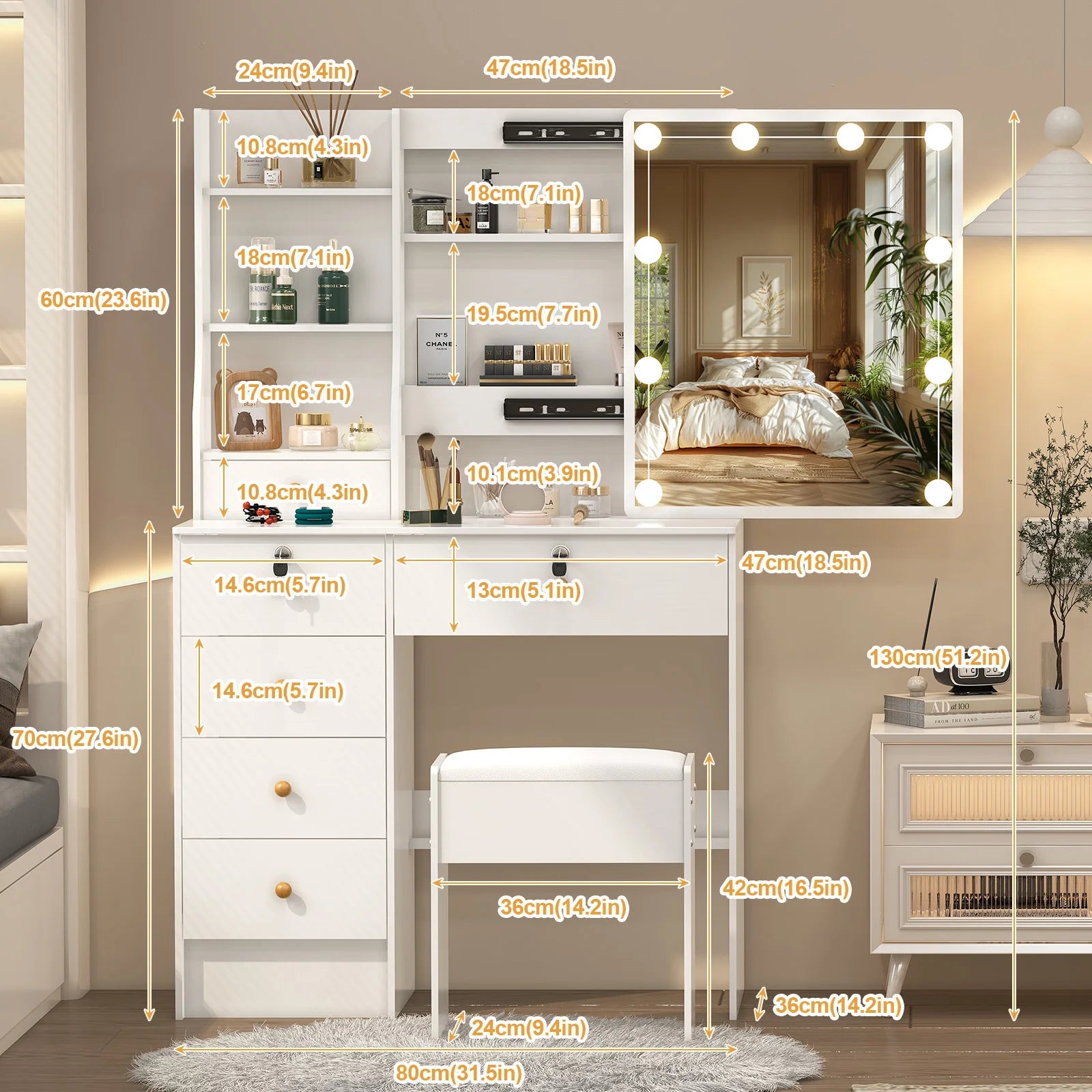 LED Lighted Vanity Desk with Mirror