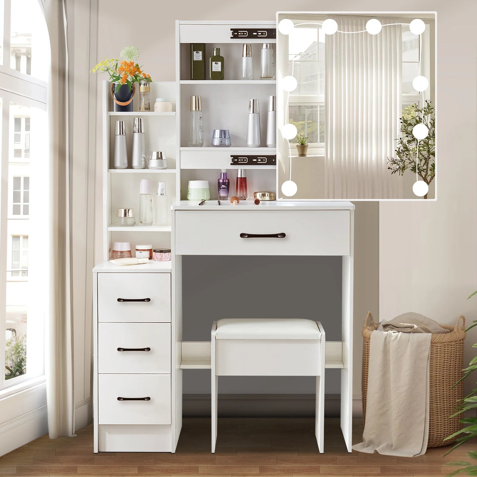 Elegant White LED Vanity Dressing Table